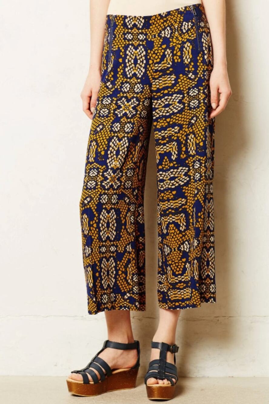 Anthropologie Cartonnier Wide Leg Cropped Flowy Pants Blue Yellow Women's Size 0